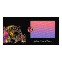 DRAGO ,Fuchsia Red Ruby Monogram Custom Photo Card