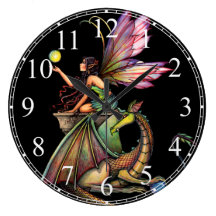 Dragon's Orbs Gothic Fairy Dragon Wall Clock