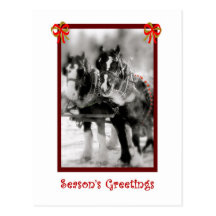 Draught   Horse Team, Seasons Greetings Postcard