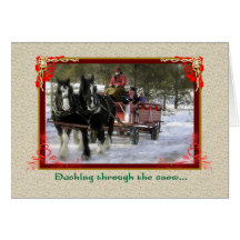Draught  -Horse Winter Sleigh Ride, Christmas Greeting Card