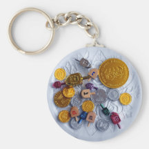 Dreidels & Chanukah Gelt Keychain