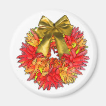 Dried Chilli Pepper Wreath & Gold Bow Magnets