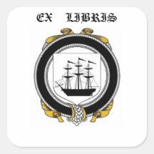 Driscoll Family Crest Book Plate Square Sticker