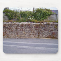Dry Stone Wall With Plants Besides Road Mousepad