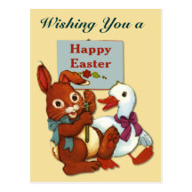 Duck and Bunny Easter Postcard