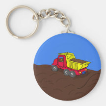 Dump Truck Red and Yellow Cartoon Art Keychain