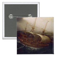 Dutch Battleship in a Storm Pinback Button