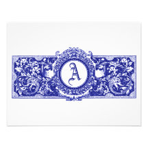 Dutch Blue "A" Monogram Wedding Reply Cards Custom Invitation