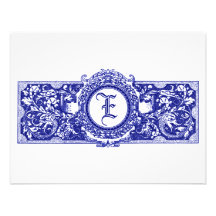 Dutch Blue "E" Monogram Wedding Reply Cards Invitations