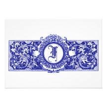 Dutch Blue "F" Monogram Wedding Invitations
