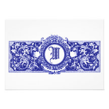 Dutch Blue "W" Monogram Wedding Invitations