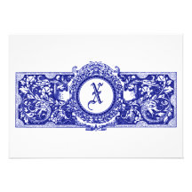 Dutch Blue "X" Monogram Wedding Invitations