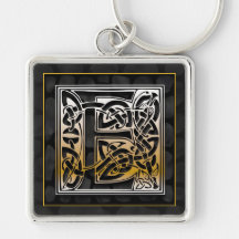 E Initial "Celtic Black Stone" Key Chain