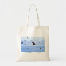 Eagle and Seagulls Flying Tote Bags