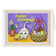 Easter Cat & Chick Greeting Card