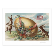 Easter GreetingsRabbits by a Decorated Egg Post Card