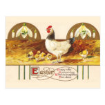 Easter Hen, Chicks and Snowdrops Post Card