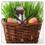 Easter Pug dog square clock