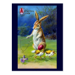 Easter Rabbit Playing Game with Chicks Post Card