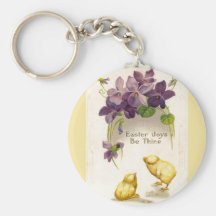 Easter - Yellow Chicks & Violets Antique Postcard Keychain