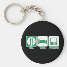 eat sleep computer (green) key chains