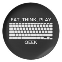 Eat, Think, Play Geek KEYBOARD black white plate plates