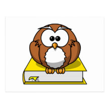 Education Owl on Yellow Book Postcards