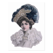 Edwardian Fashionable lady in blue hat Post Card