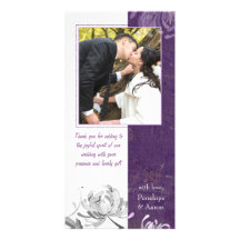 Eggplant, White Mum Floral Wedding Thank You Photo Personalized Photo Card