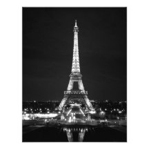 Eiffel Tower at Night - B/W Custom Invitations