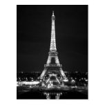 Eiffel Tower at Night - B/W Postcard