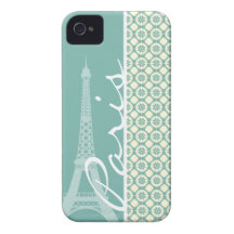 Eiffel Tower; Blue-Green & Cream Paris iPhone 4 Cases
