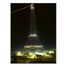 Eiffel Tower illuminated at 1900 Paris Exposition Postcards