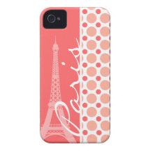 Eiffel Tower, Paris, Pink & Coral Polka Dots iPhone 4 Cases