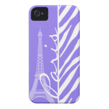Eiffel Tower, Paris, Purple Zebra Stripes Case-Mate iPhone 4 Case