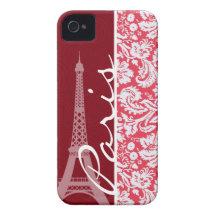 Eiffel Tower, Paris, Red Damask iPhone 4 Cover