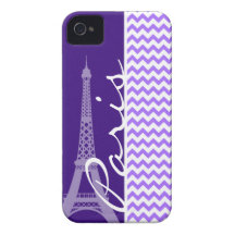 Eiffel Tower; Purple Chevron iPhone 4 Case