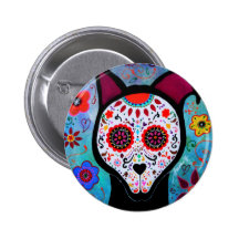 EL PERRO DOG DIA DE LOS MUERTOS PINBACK BUTTON