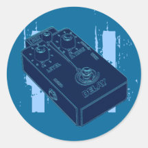 Electric Guitar Delay Pedal Black Blue Round Stickers
