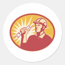 Electrician Power Line Worker Lightning Bolt Round Sticker