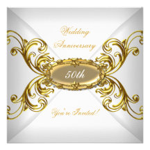 Elegant  50th Wedding Anniversary White Gold Custom Invitations