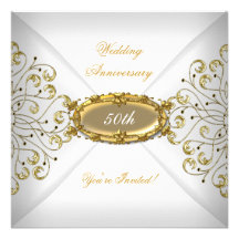 Elegant  50th Wedding Anniversary White Gold Custom Invitations
