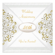 Elegant  50th Wedding Anniversary White Gold Personalized Announcement