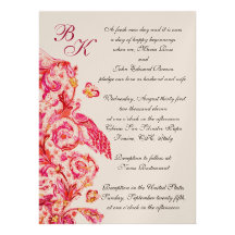 ELEGANT ANTIQUE FLORENTINE PINK FLORAL MONOGRAM PERSONALIZED ANNOUNCEMENT