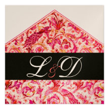 ELEGANT ANTIQUE FLORENTINE PINK FLORAL MONOGRAM CUSTOM INVITATION
