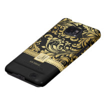 Elegant Black and Gold Damask wiht Monogram Galaxy SII Cover