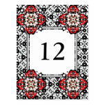 Elegant Black and White Damask Table Number Post Cards