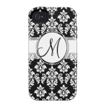 Elegant Black Damask Monogram iPhone 4 Case-Mate