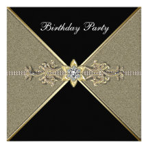 Elegant Black Gold Womans Birthday Party Invite