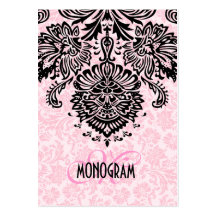 Elegant Black & Pink Floral Damasks Business Cards